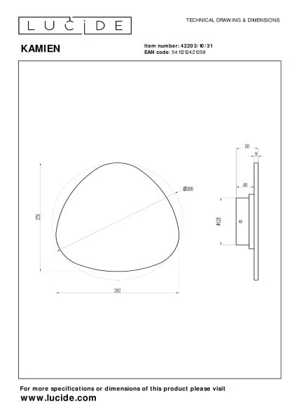 Lucide Premium KAMIEN - Wandleuchte - LED - 1x11W 2700K - Weiß - technisch